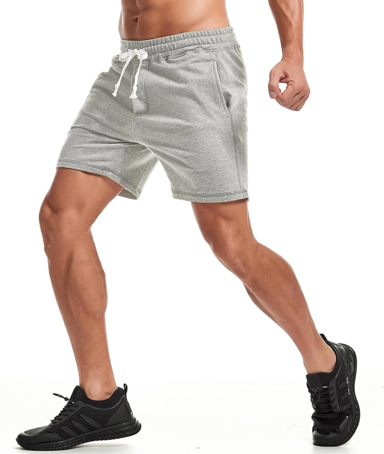 AMY COULEE Mens Athletic Workout Shorts 5.5" Cotton Casual Shorts Elastic Waist Joggers Sports Sweat Shorts