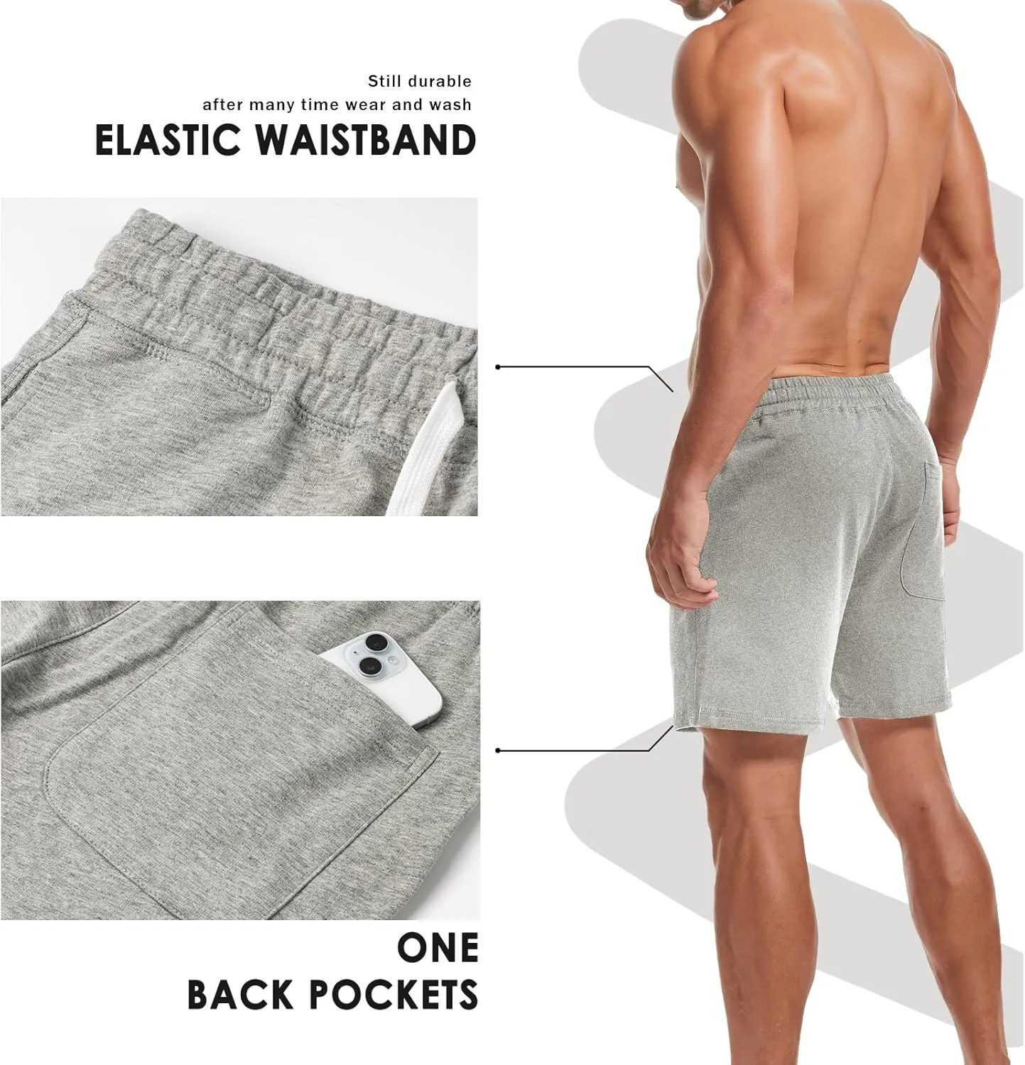 AMY COULEE Mens Athletic Workout Shorts 5.5" Cotton Casual Shorts Elastic Waist Joggers Sports Sweat Shorts