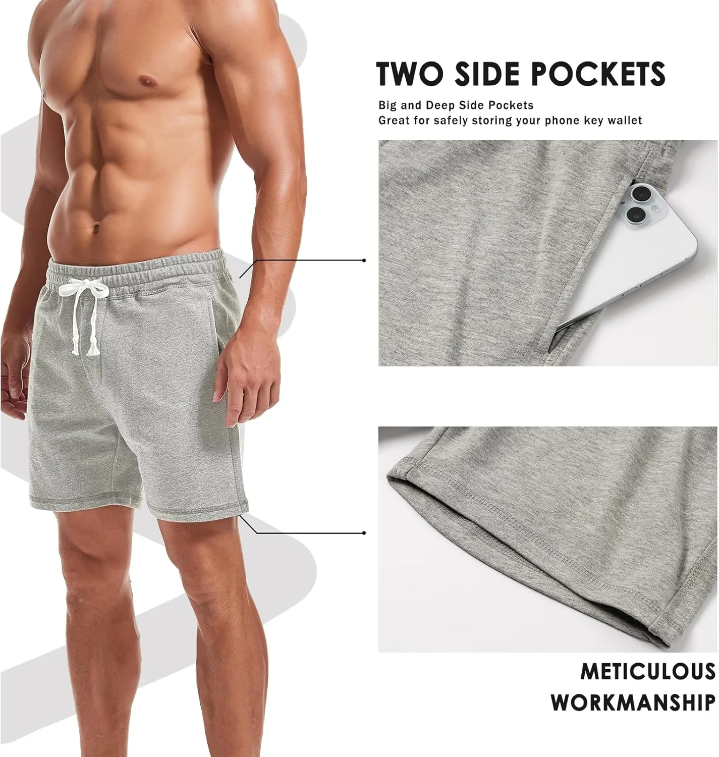 AMY COULEE Mens Athletic Workout Shorts 5.5" Cotton Casual Shorts Elastic Waist Joggers Sports Sweat Shorts