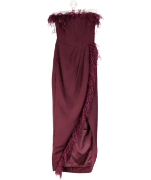 Club L Purple Cosmo Bandeau Feather Corset Split Maxi Dress UK 10
