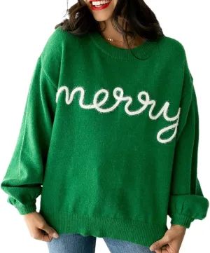 DSORVICD Women Glitter Christmas Sweater Sequin Long Sleeve Knit Pullover Ugly Graphic Oversized Holiday Sweater Streetwear