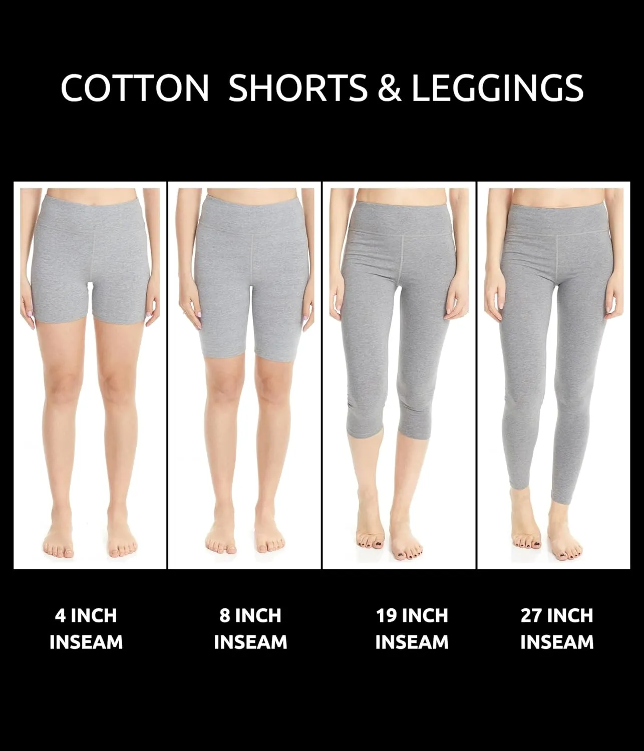 ESTEEZ High Waisted Soft Cotton Spandex Leggings-Shorts for Women - Full Leg - Capri - Biker Shorts - Shorts