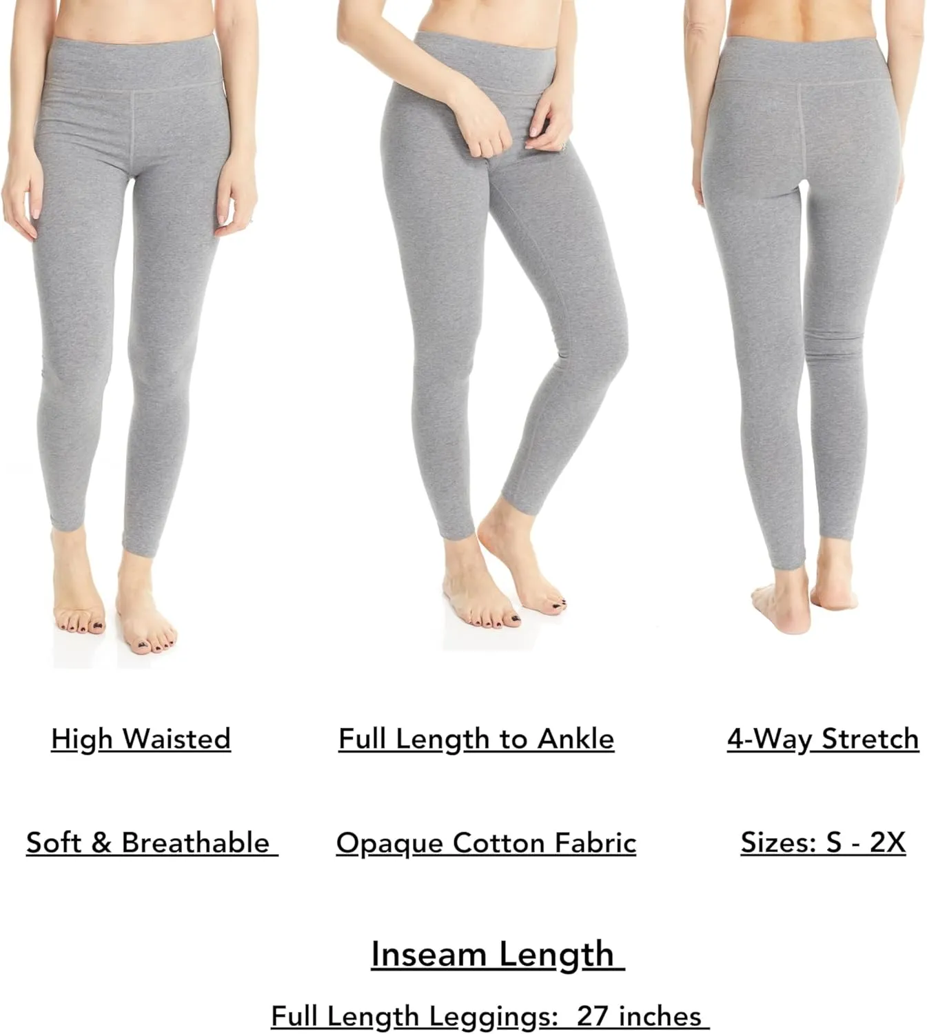 ESTEEZ High Waisted Soft Cotton Spandex Leggings-Shorts for Women - Full Leg - Capri - Biker Shorts - Shorts