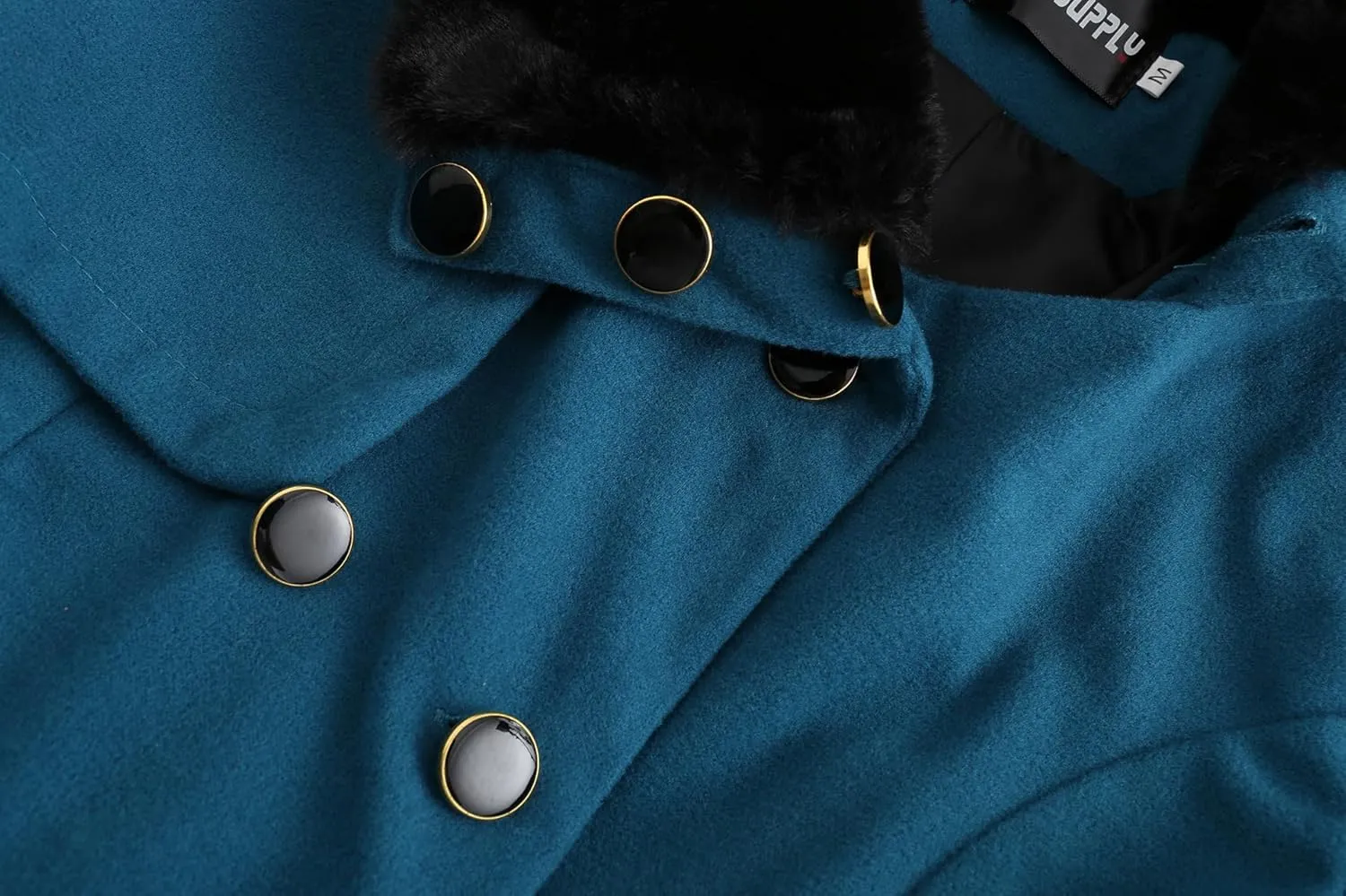 KELYWELL Womens Lapel Faux Fur Collar Jacket Double Breasted Wool Blend Trench Coat Long Trench Swing Coat with Belt