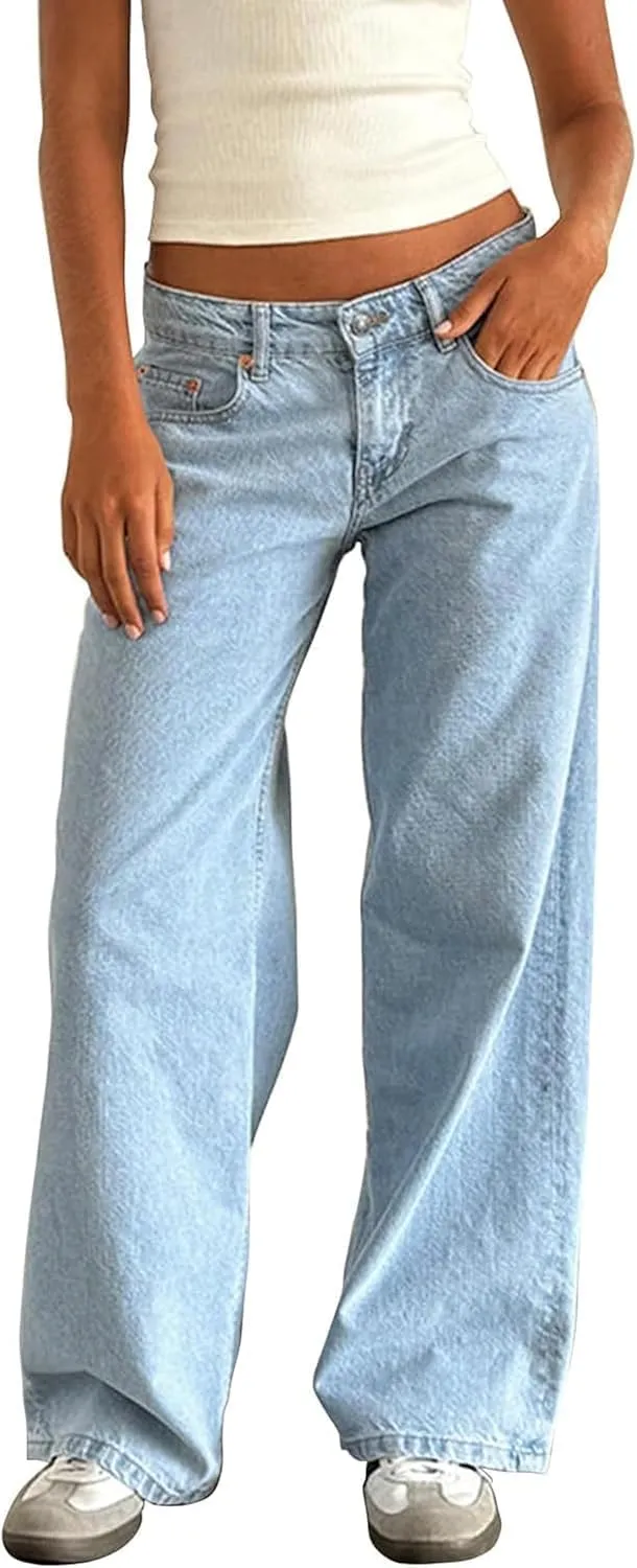 Low Rise Baggy Jeans for Women,Mom Jeans Baggy Jeans Wide Leg Denim Pants Loose Fit Boyfriend Fashion Y2k Outfits 2025