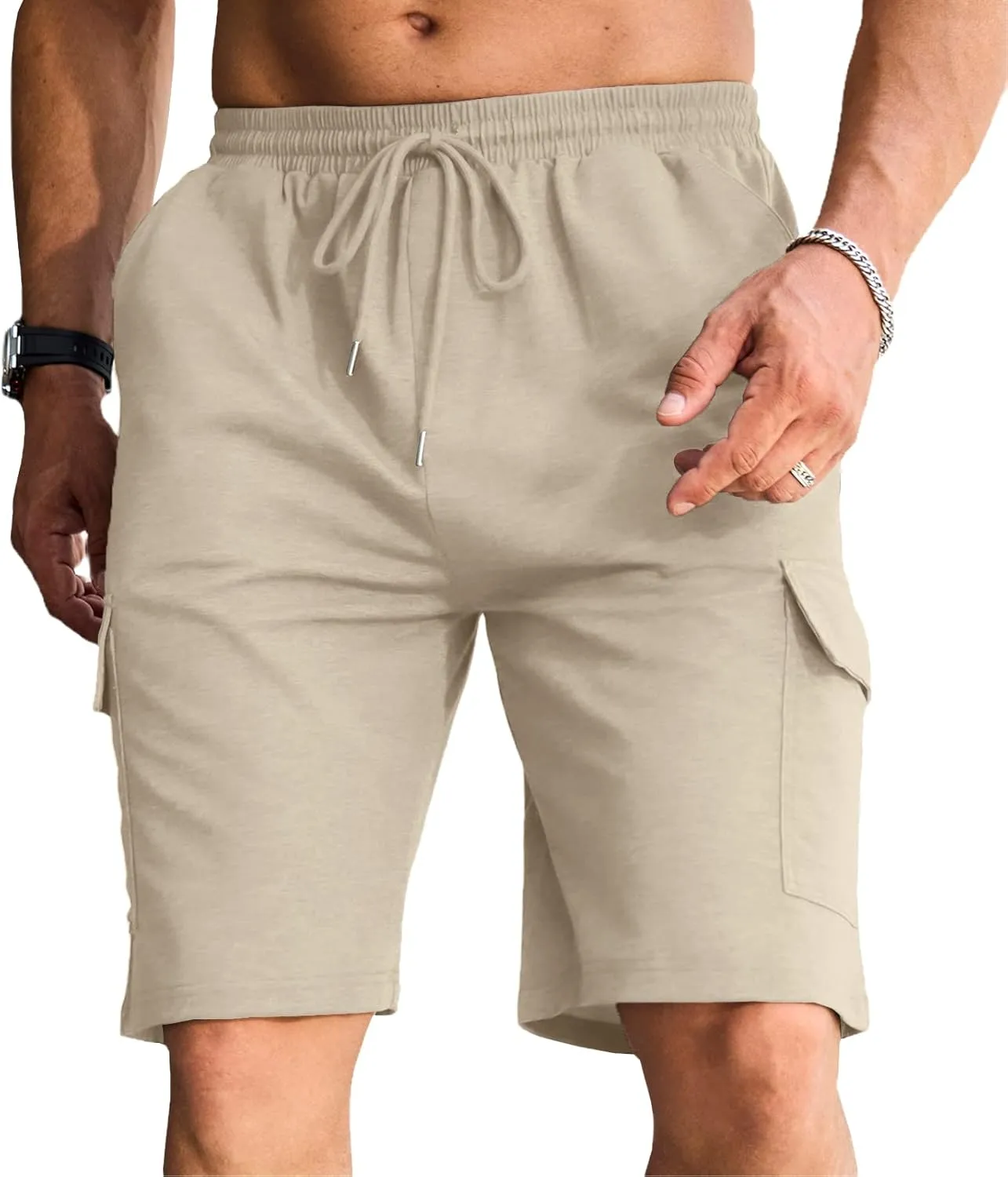 Men's Cargo Shorts Elastic Waist Outdoor Relaxed Fit Sport Shorts Jogger Lightweight Hiking Shorts with Pockets