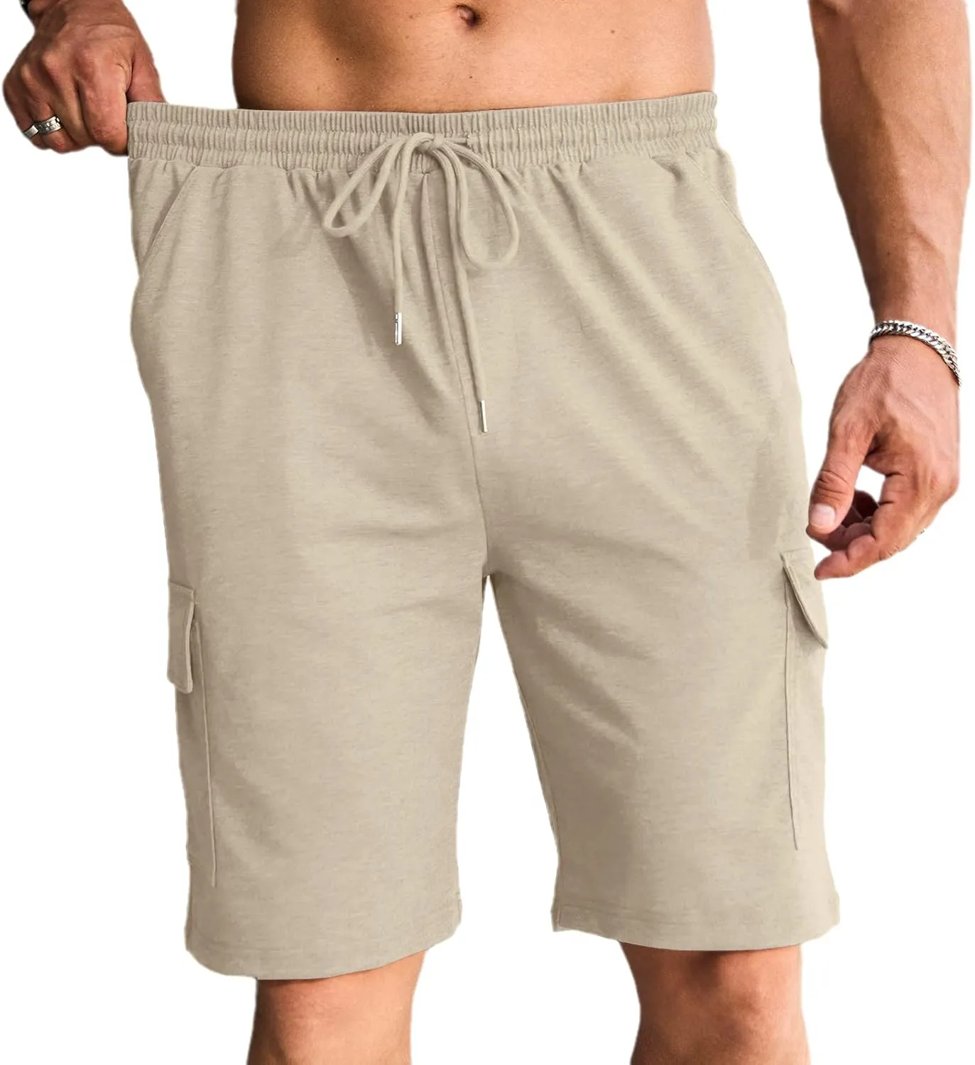 Men's Cargo Shorts Elastic Waist Outdoor Relaxed Fit Sport Shorts Jogger Lightweight Hiking Shorts with Pockets