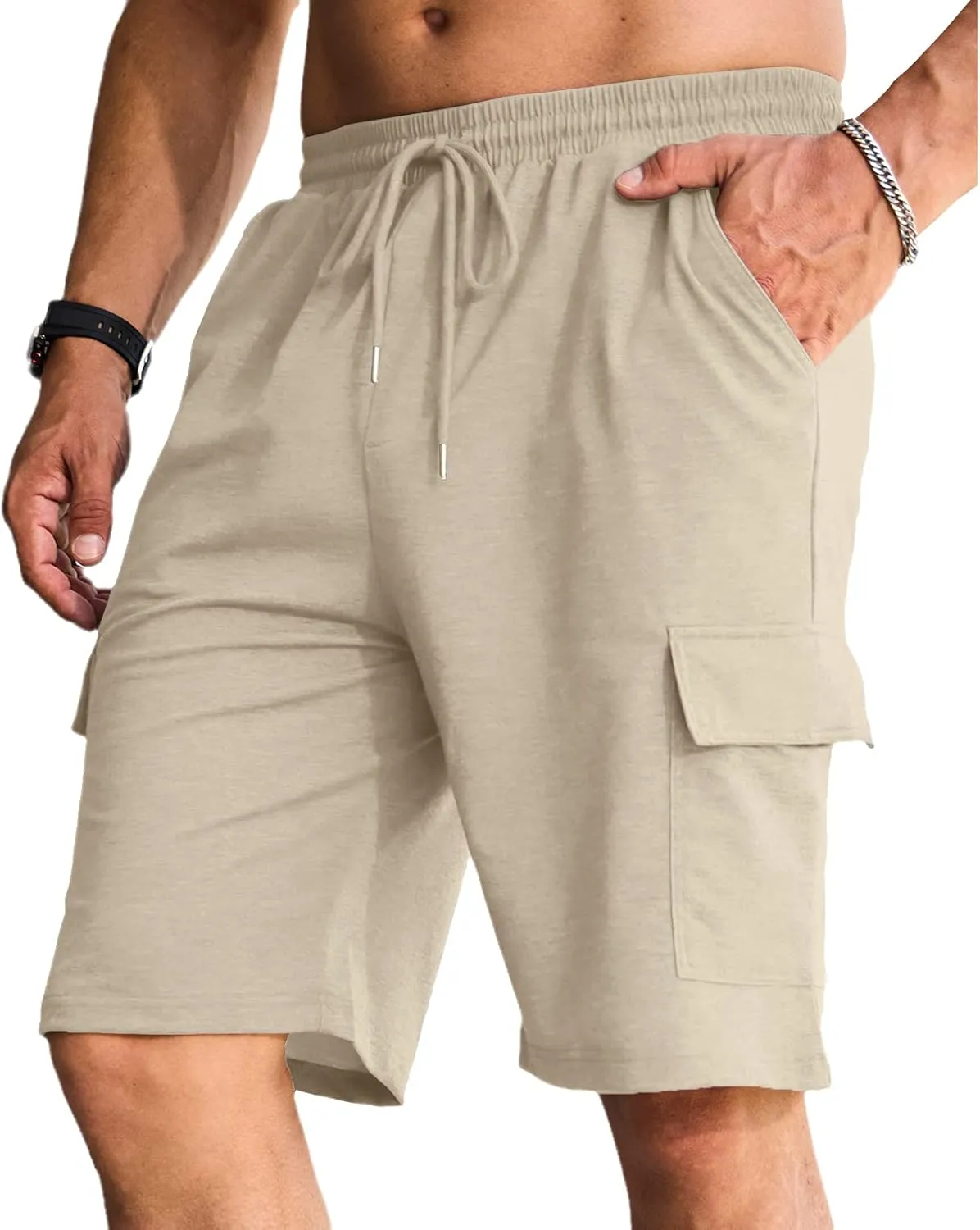 Men's Cargo Shorts Elastic Waist Outdoor Relaxed Fit Sport Shorts Jogger Lightweight Hiking Shorts with Pockets