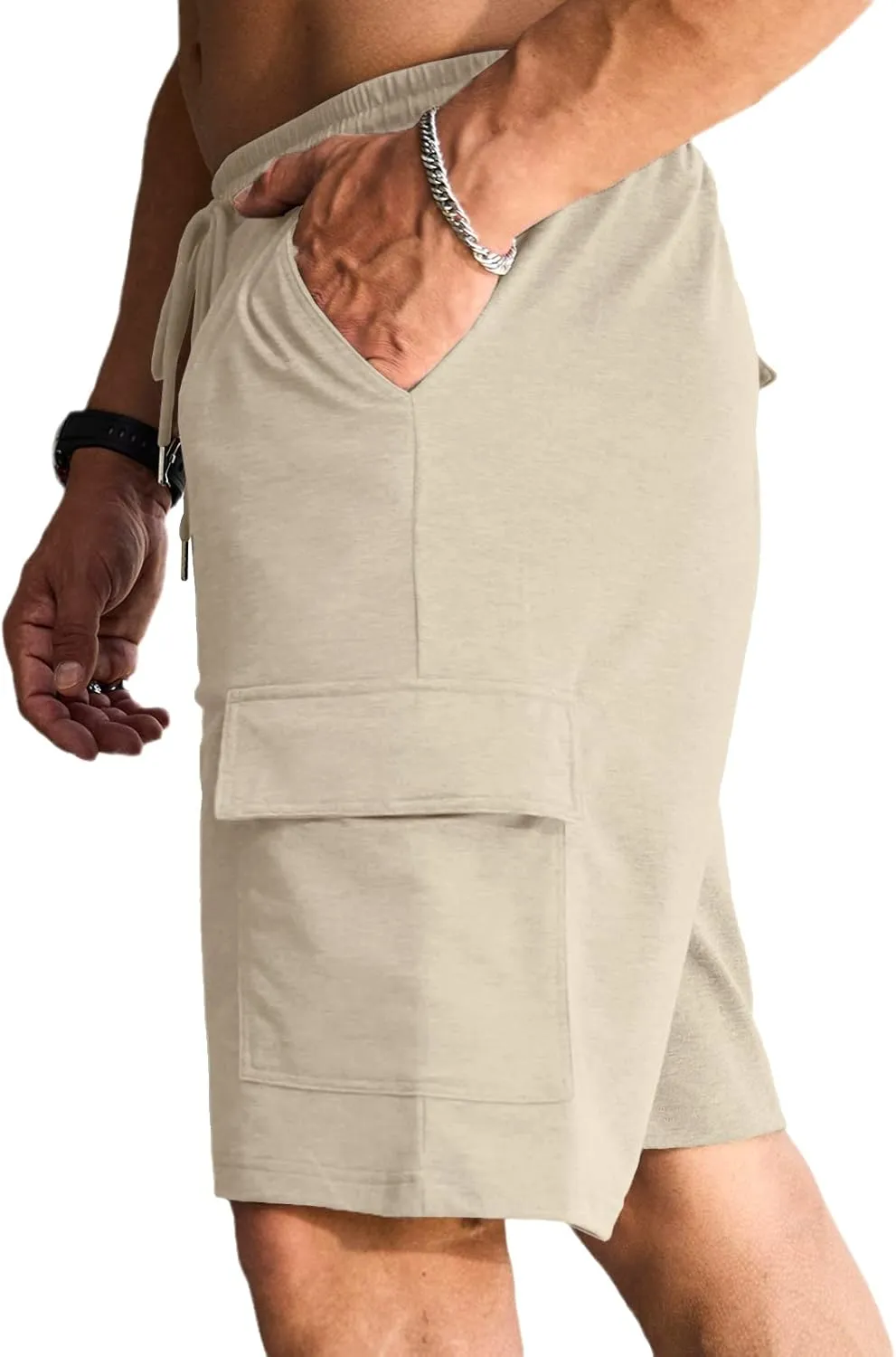 Men's Cargo Shorts Elastic Waist Outdoor Relaxed Fit Sport Shorts Jogger Lightweight Hiking Shorts with Pockets