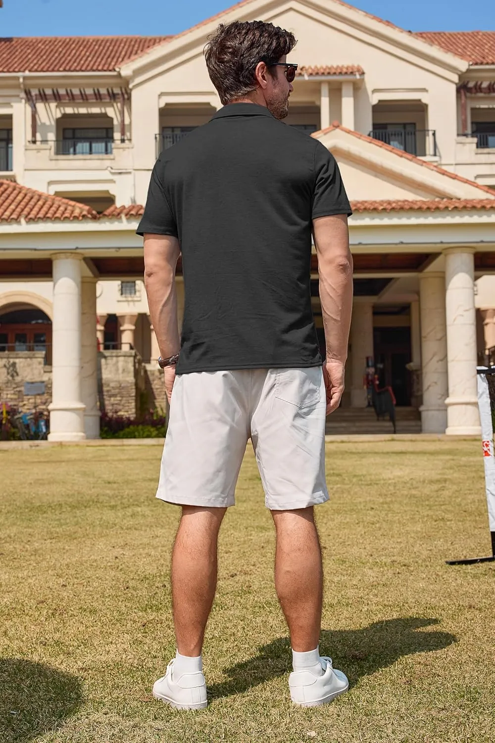 Mens Casual Polo Shirts Classic Short Sleeve Basic Golf Button Shirt with Pocket