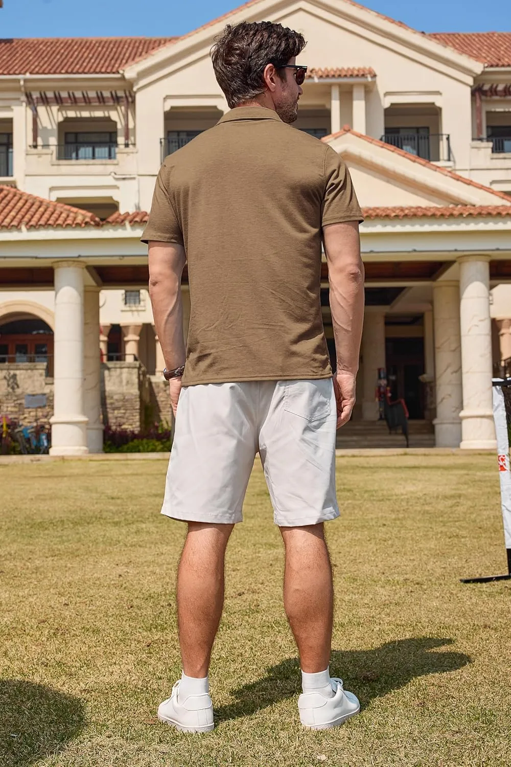 Mens Casual Polo Shirts Classic Short Sleeve Basic Golf Button Shirt with Pocket