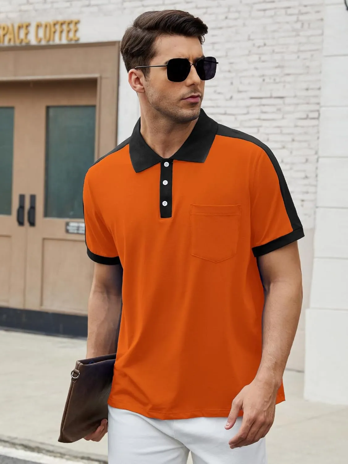 Men's Casual Polo Shirts Short Sleeve Classic Button Shirt Fashion Cotton Golf Tops with Pocket