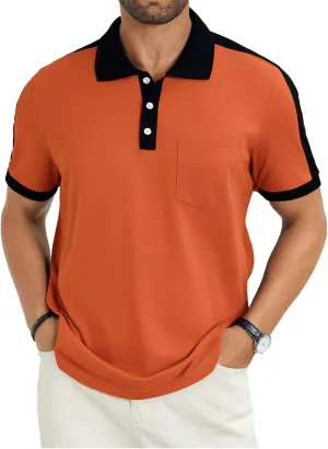 Men's Casual Polo Shirts Short Sleeve Classic Button Shirt Fashion Cotton Golf Tops with Pocket
