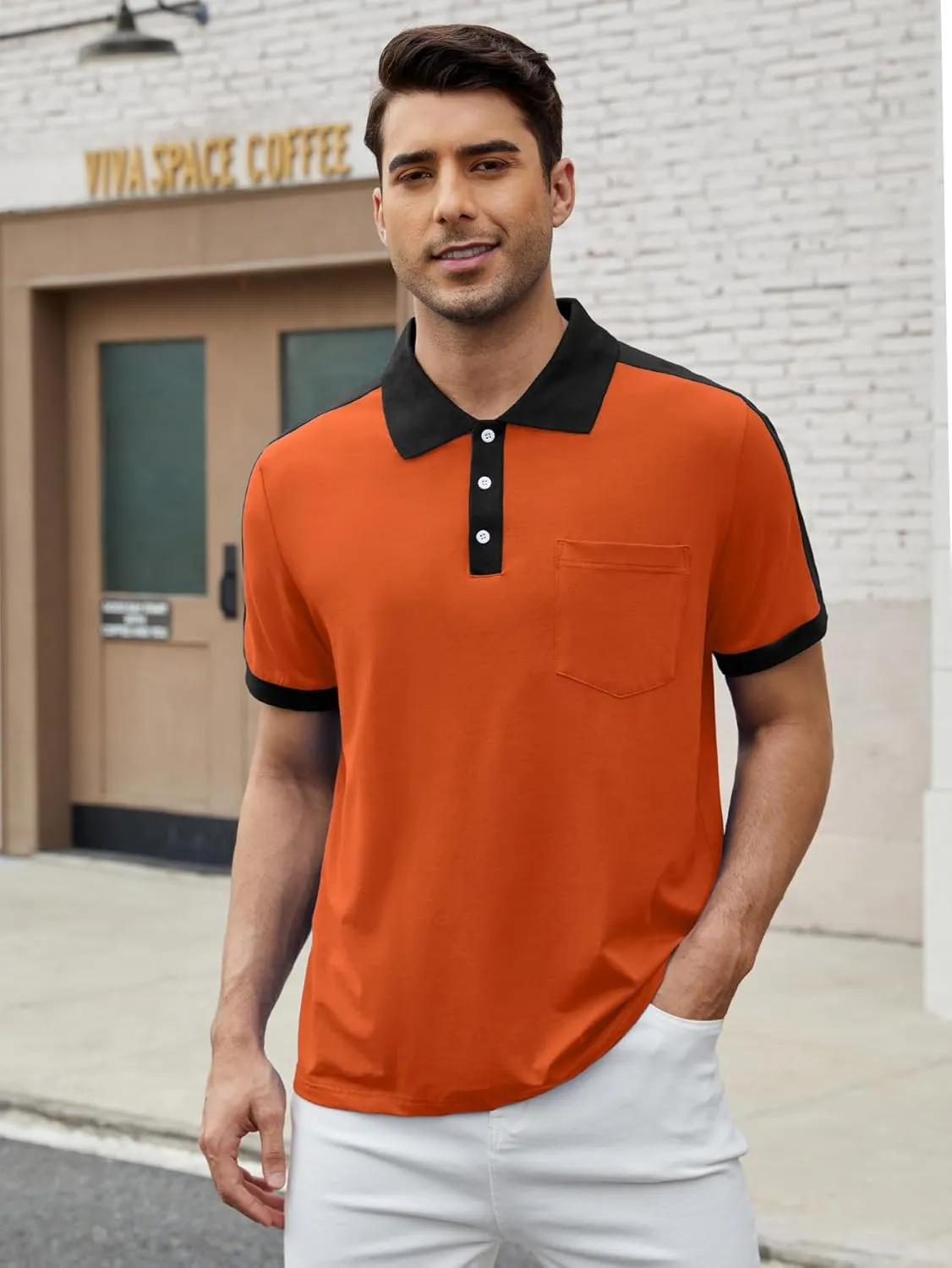 Men's Casual Polo Shirts Short Sleeve Classic Button Shirt Fashion Cotton Golf Tops with Pocket