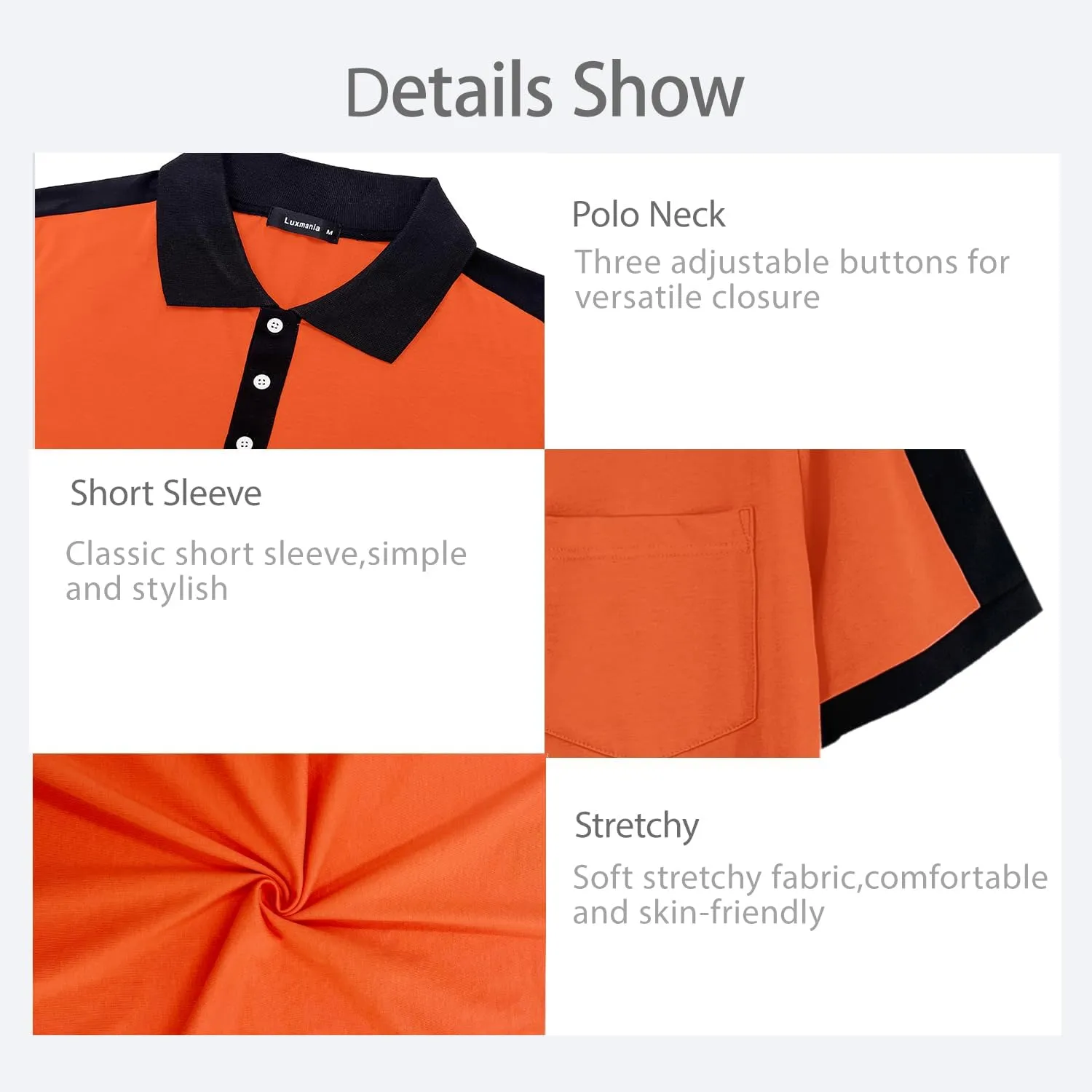 Men's Casual Polo Shirts Short Sleeve Classic Button Shirt Fashion Cotton Golf Tops with Pocket