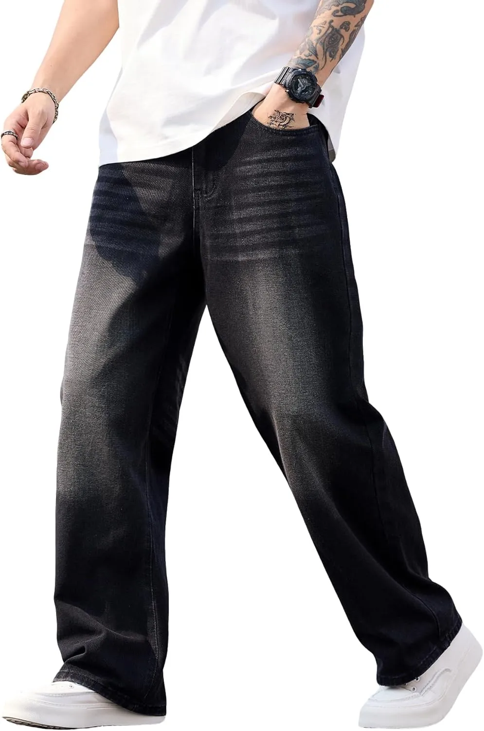 Men's Y2K Hip Hop Street Jeans Gothic Baggy Jeans Wide Leg Denim Pants