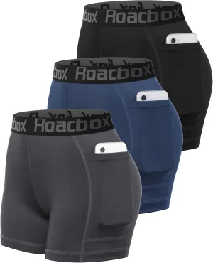 Roadbox 4" Women's Spandex Compression Shorts, 3 Pack Volleyball Shorts Athletic Biker Shorts for Workout Running Gym Yoga