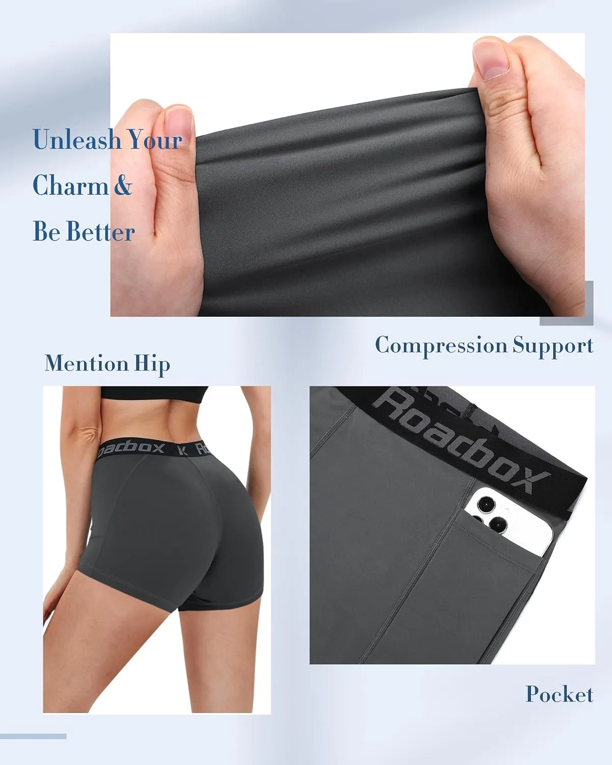 Roadbox 4" Women's Spandex Compression Shorts, 3 Pack Volleyball Shorts Athletic Biker Shorts for Workout Running Gym Yoga