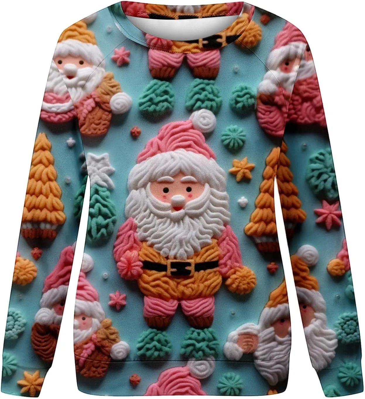 SMIDOW Women Ugly Christmas Sweatshirts 3D Digital Print Novelty Pullover Tops Funny Santa Xmas Tree Graphic Holiday Outfits
