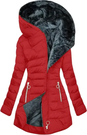 Women'S Long Jacket Fleece Zip Up Jacket Quilted Puffer Hooded Coat With Pockets Sherpa Lined Jacket Parkas Coat