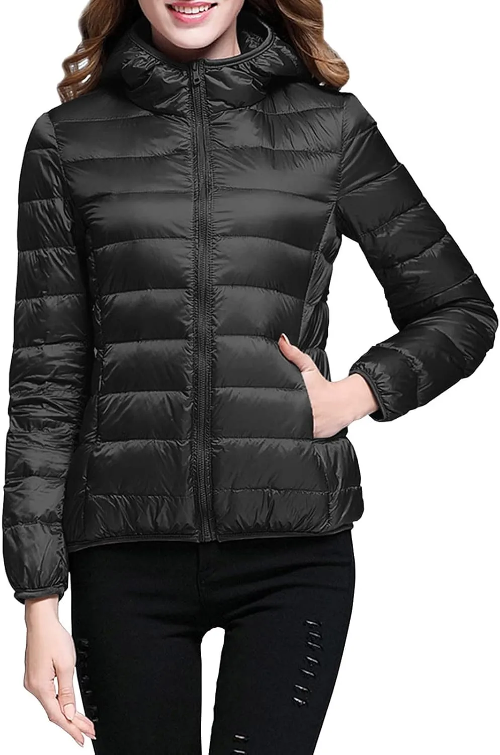 Women's Packable Down Jacket Lightweight Puffer Jackets Hooded 2023 Winter Coat Casual Windproof Outerwear Storage Bag